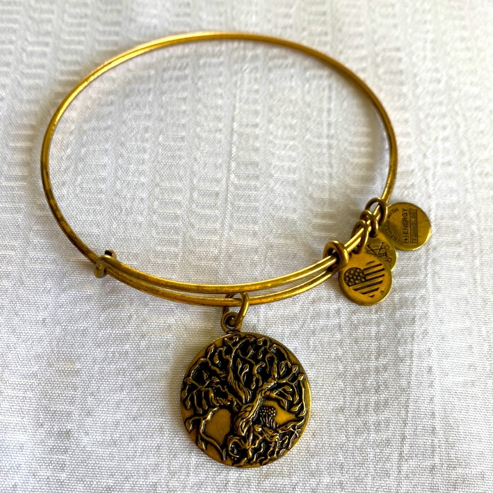 Alex and Ani tree of life charm bracelet, gold.
